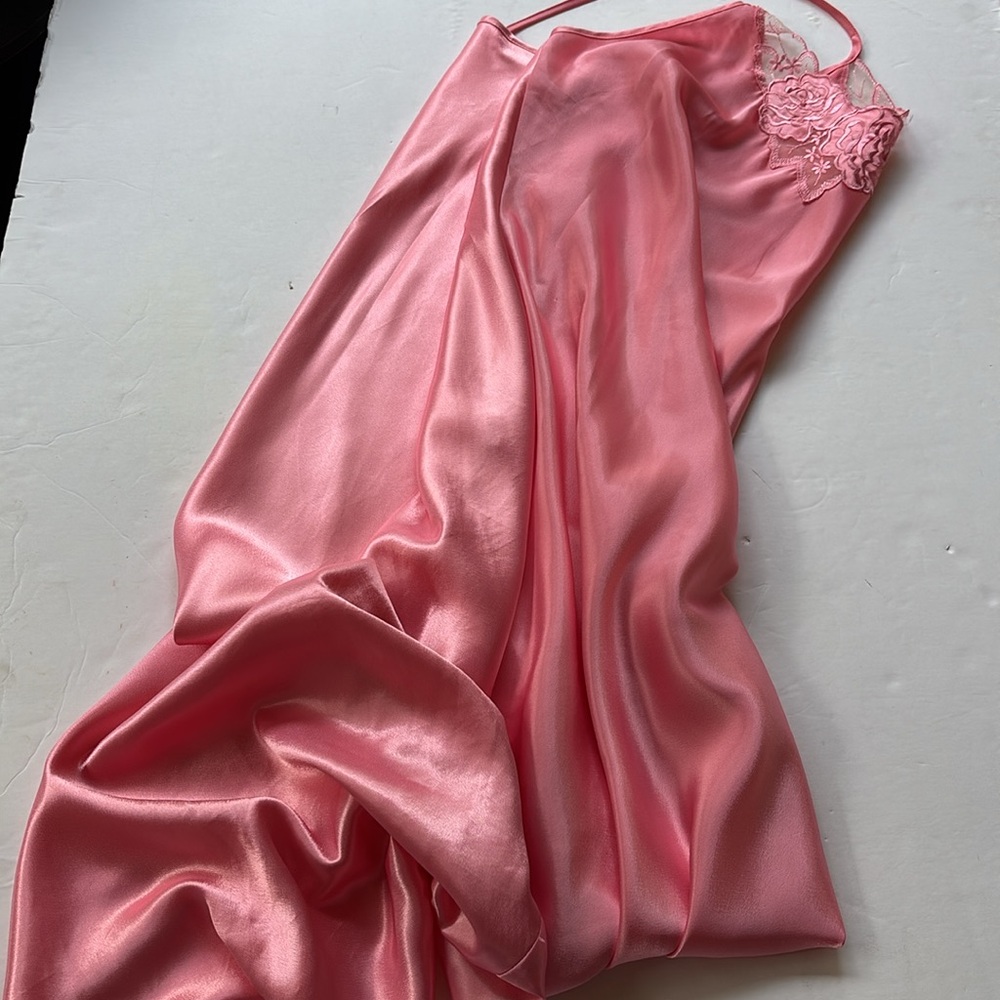 Vintage 90s Slip Dress Barbie Pink Girly Coquette Midi Lace Floral Medium 80’s M - Picture 10 of 17